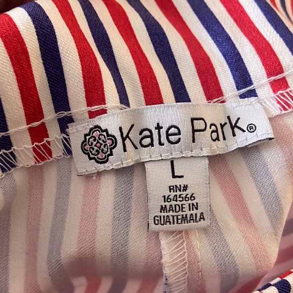 Kate Park NWT Striped Red White Blue Pull-On Capri Pants Pockets Sz L - Picture 6 of 7